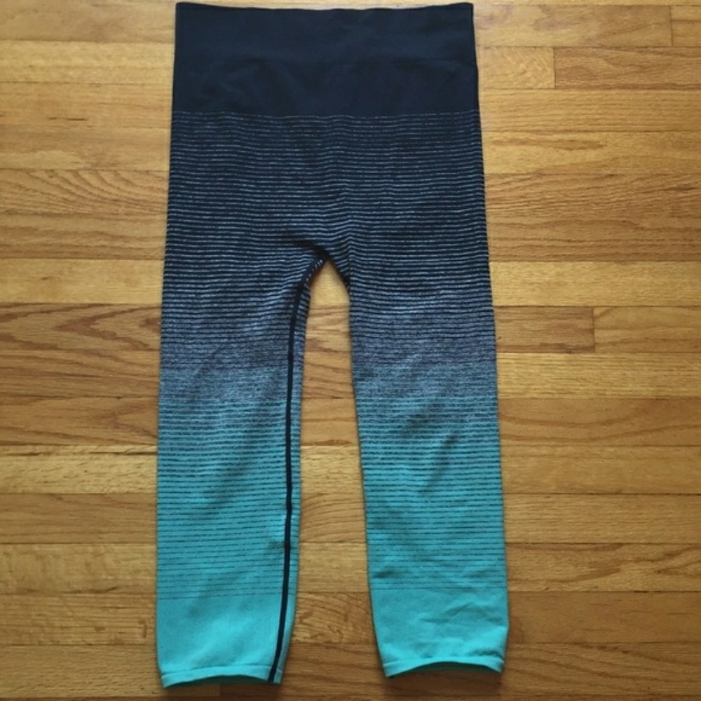 New navy & mint green ombre stripe leggings size M